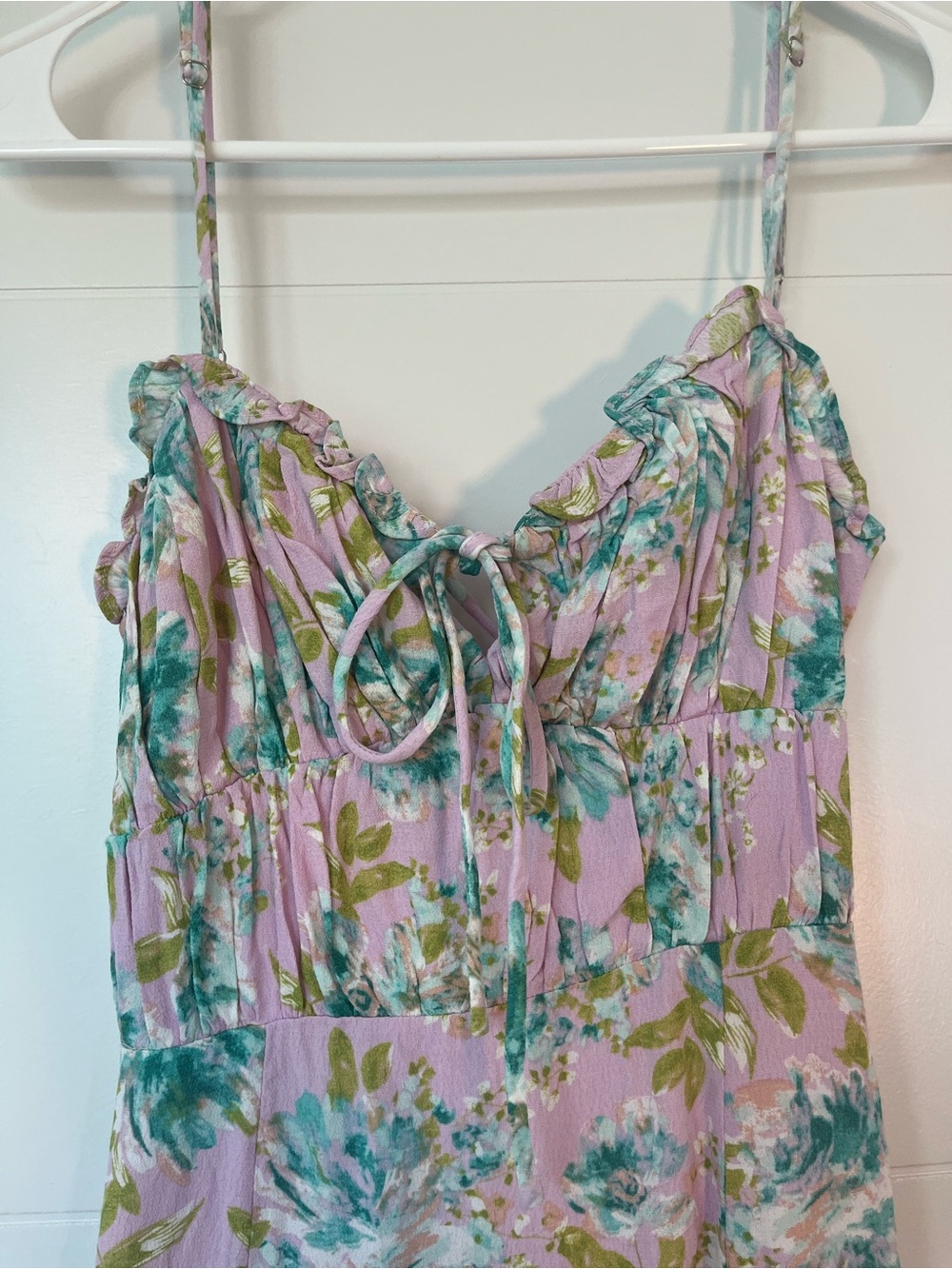 ASTR Floral Pink Maxi Slip Dress with Green Blue Accents - Picture 3 of 6